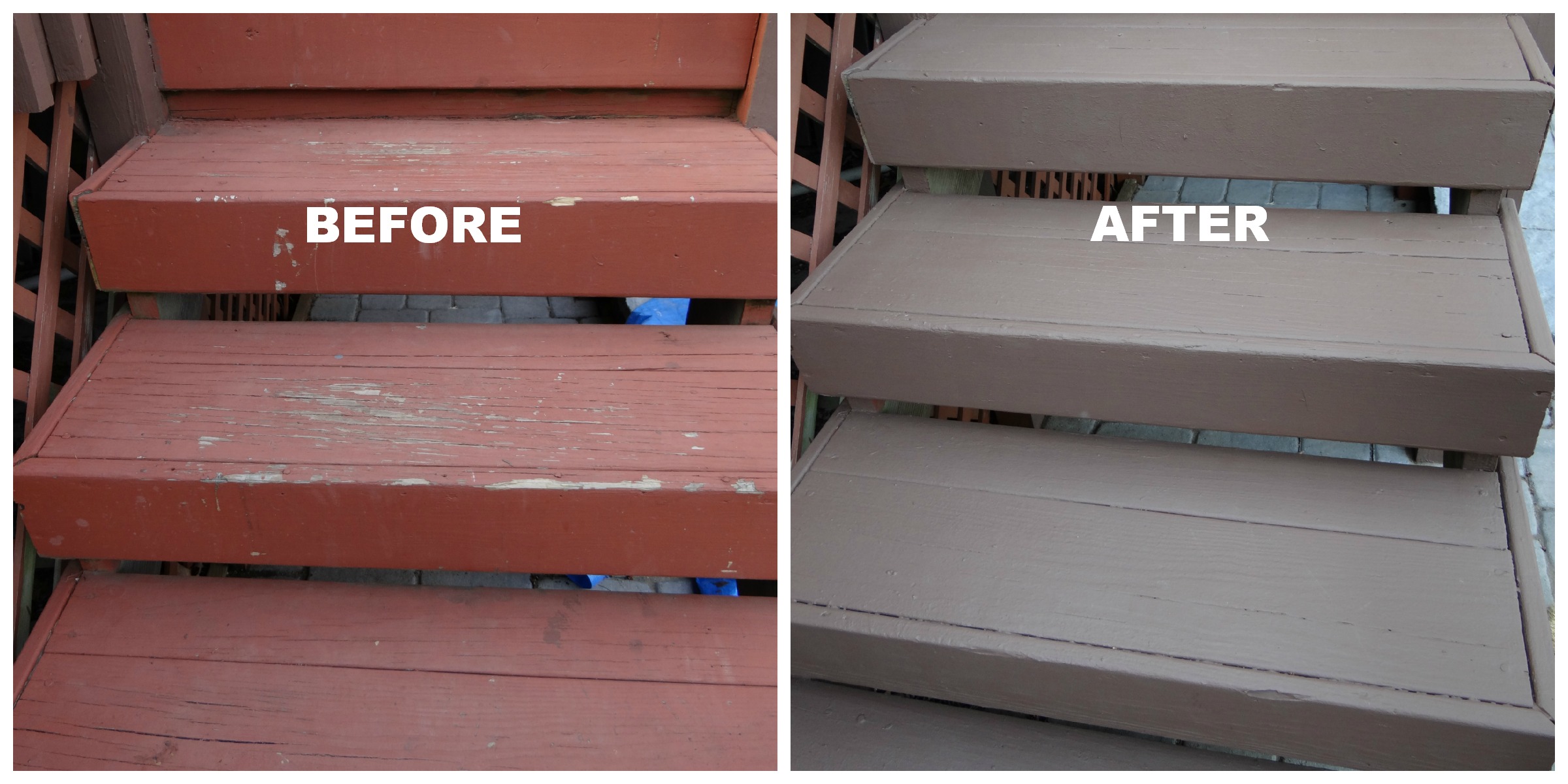 Behr’s Deck Over paint is a good buy! The color we chose is Padre 
