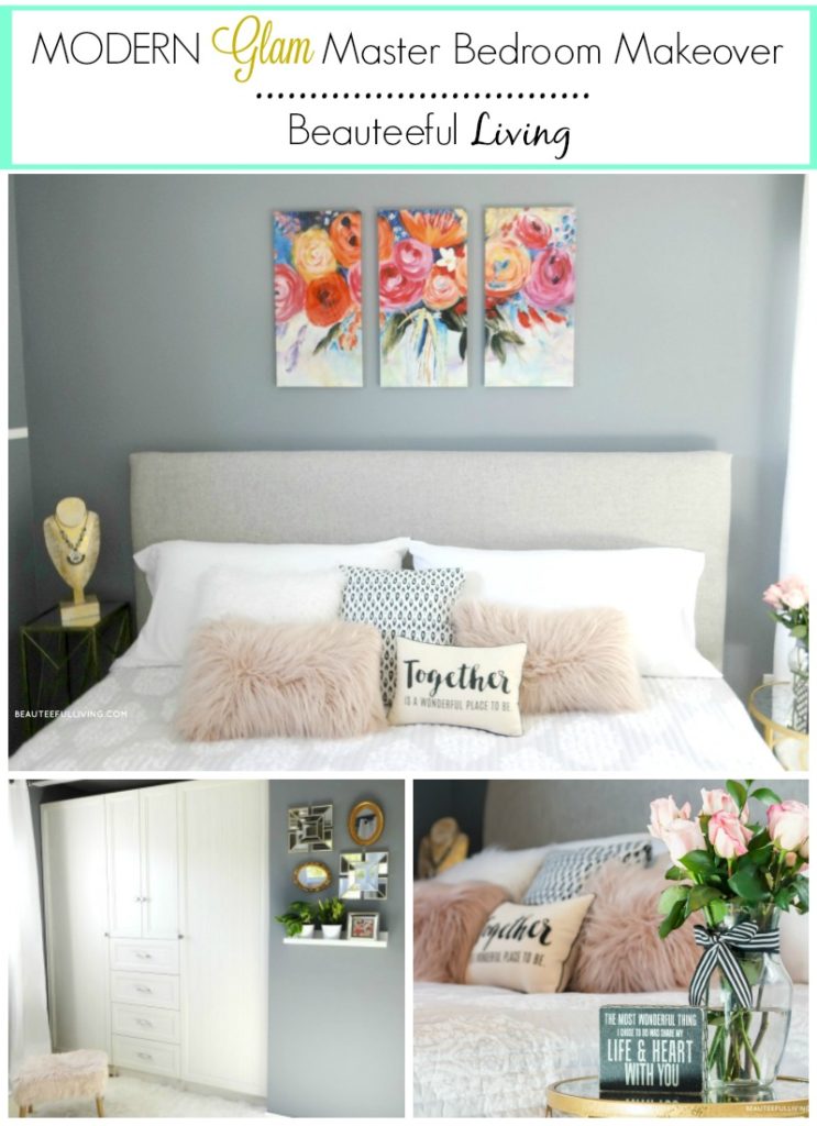 Modern Glam Master Bedroom Makeover Pin - Beauteeful Living
